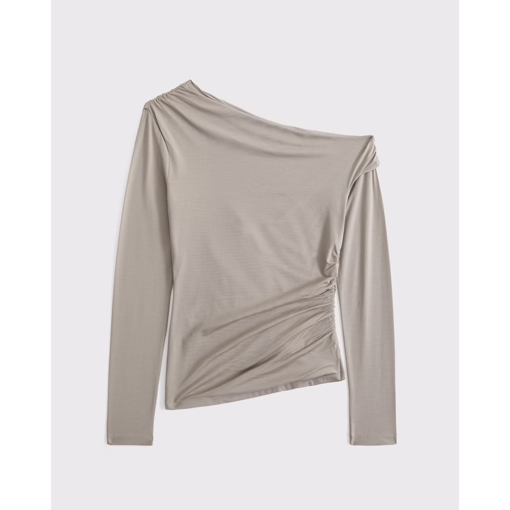 NWT A&F Long Sleeve Asymmetrical Cotton Modal Top Taupe XS Chic Neutral Basic